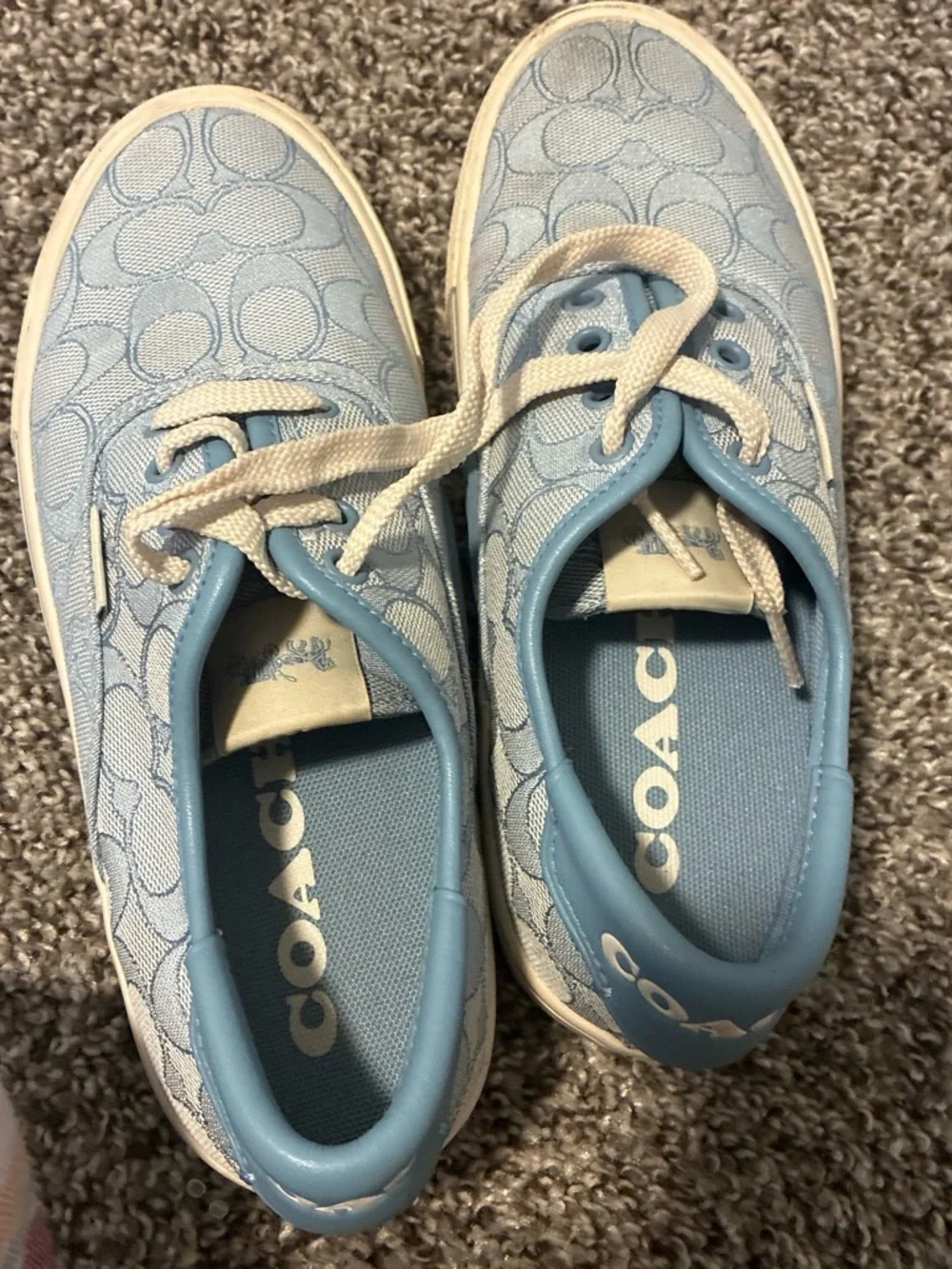 Coach Kids Light Blue Signature Canvas Low-Top Sneakers